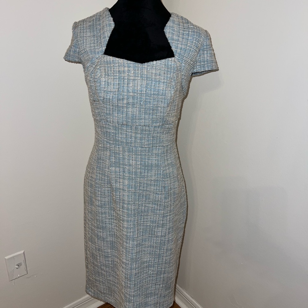 GRACE KARIN Women's Grey Patterned V-Neck Cap Sleeve Knee-Length Pencil Dress